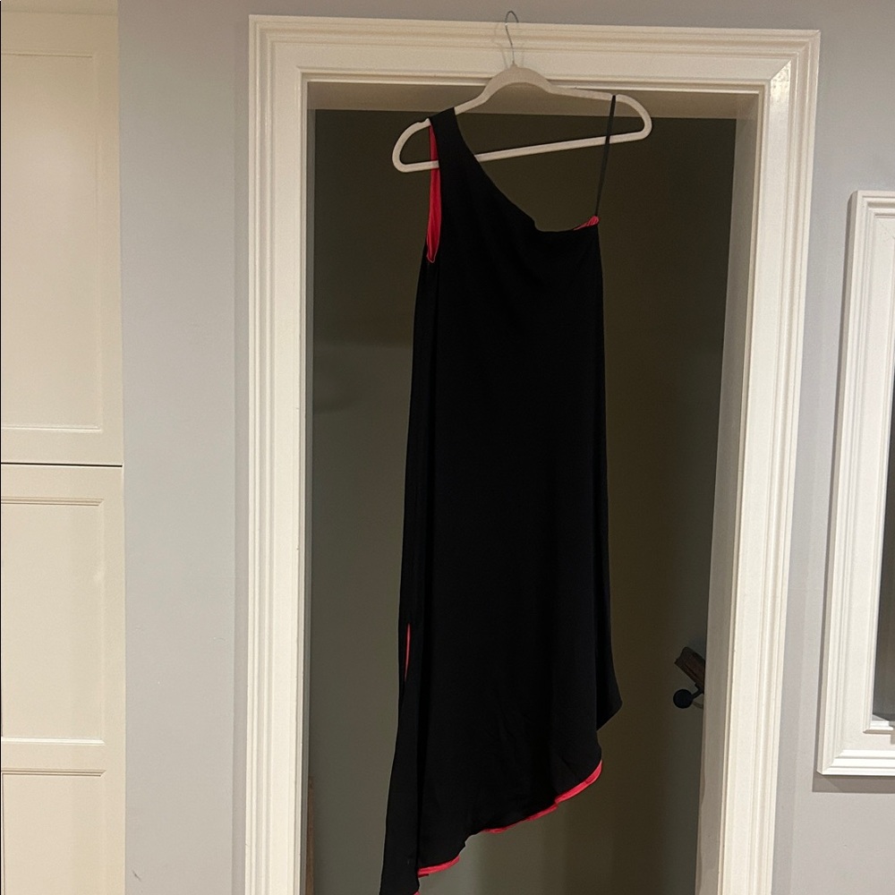 Milly Black and Pink One-Shoulder Dress